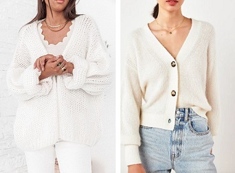 On aime la dimension cocoon et la texture apportées par le cardigan blanc